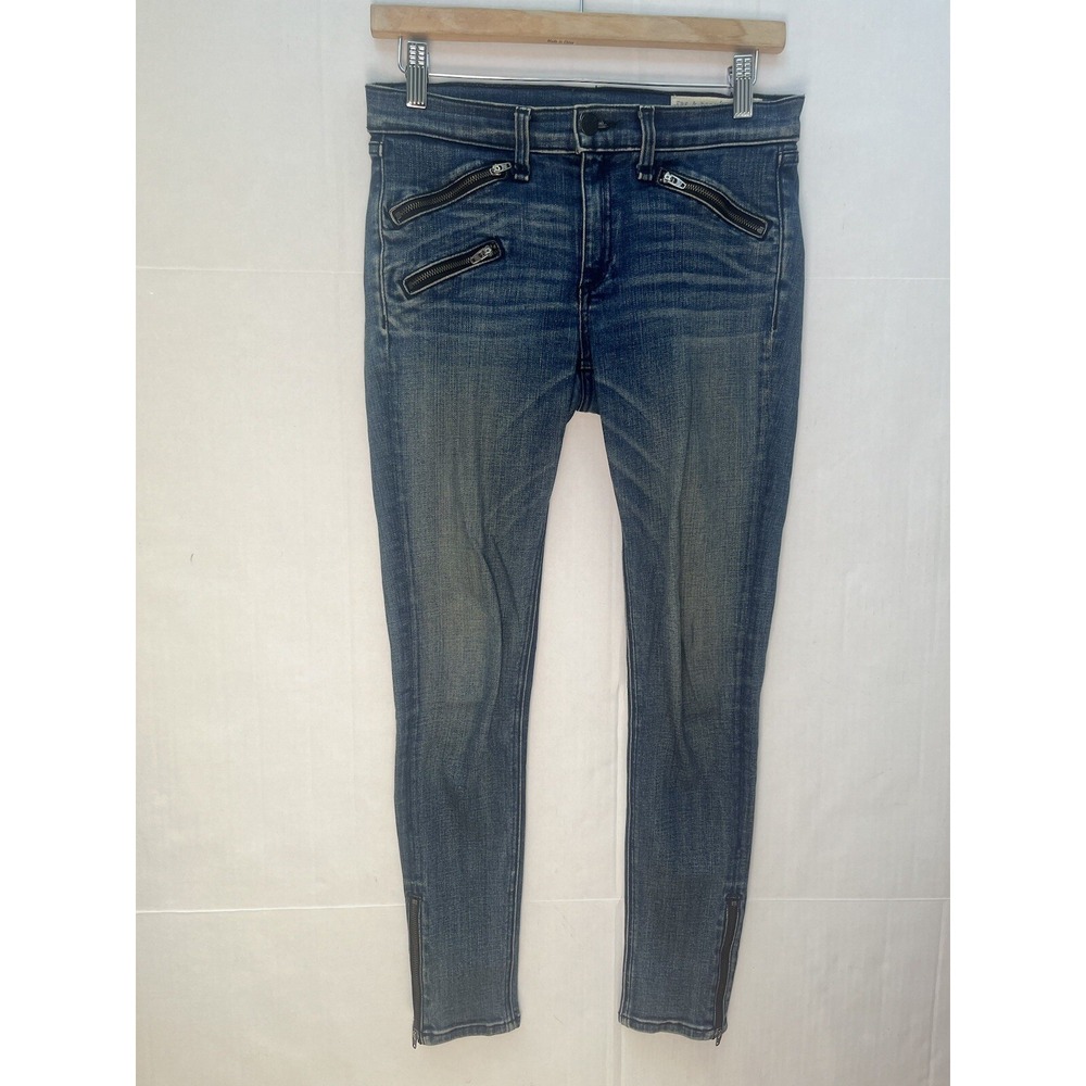 rag & bone Kensington 28 Low Rise Skinny Dark Wash Zipper Hems + Pockets Jeans